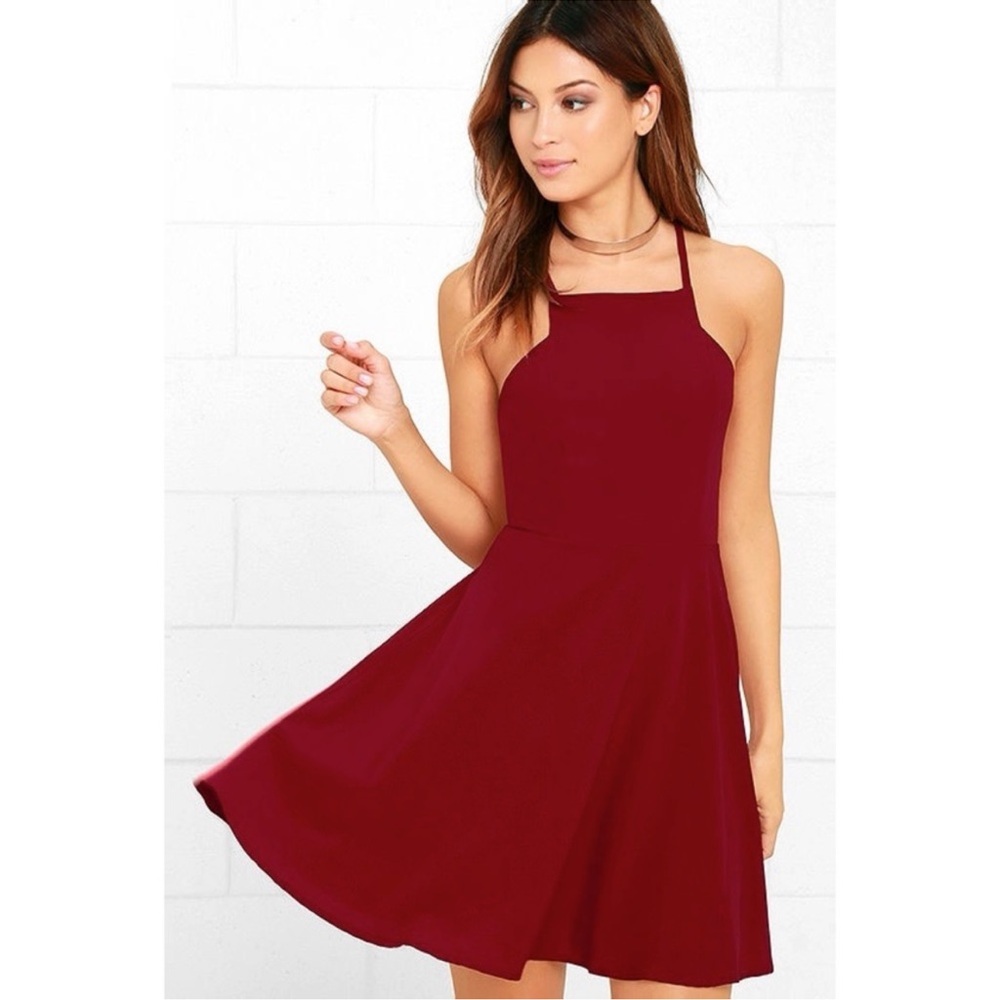 Lulus Call to Charms Wine Red Skater Dress